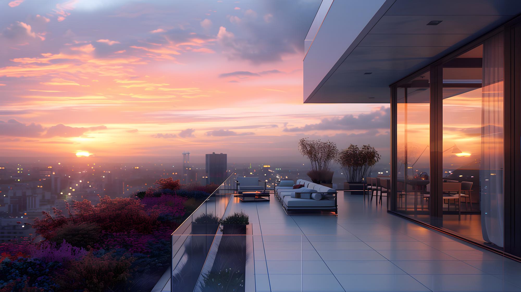 panoramic apartment terrace with city view